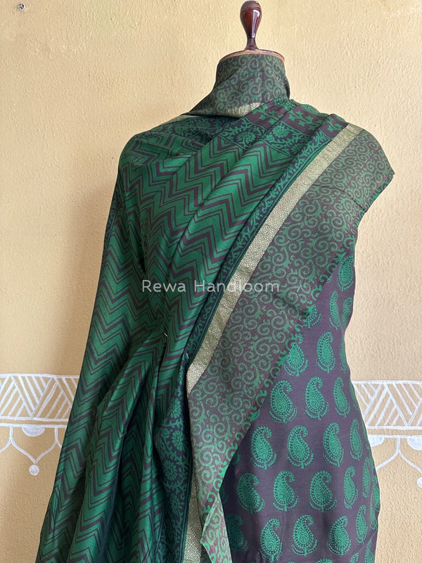 Maheshwari Coffee Brown Bagh Print Suit BSP0154
