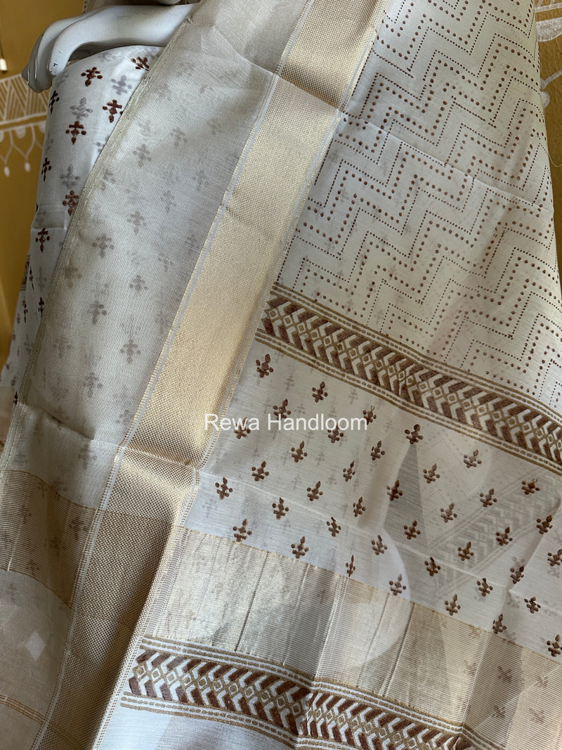Maheshwari White Handblock Print Top-Dupatta HBS0199