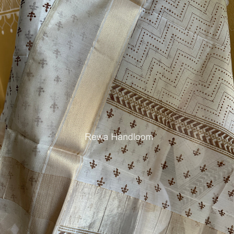 Maheshwari White Handblock Print Top-Dupatta HBS0199