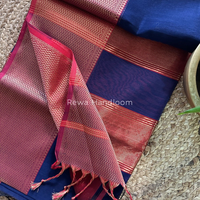 Maheshwari Navy Blue Zari Skirt Saree ZS054