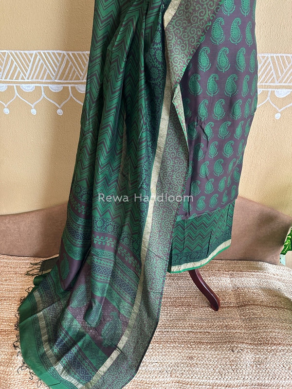 Maheshwari Coffee Brown Bagh Print Suit BSP0154