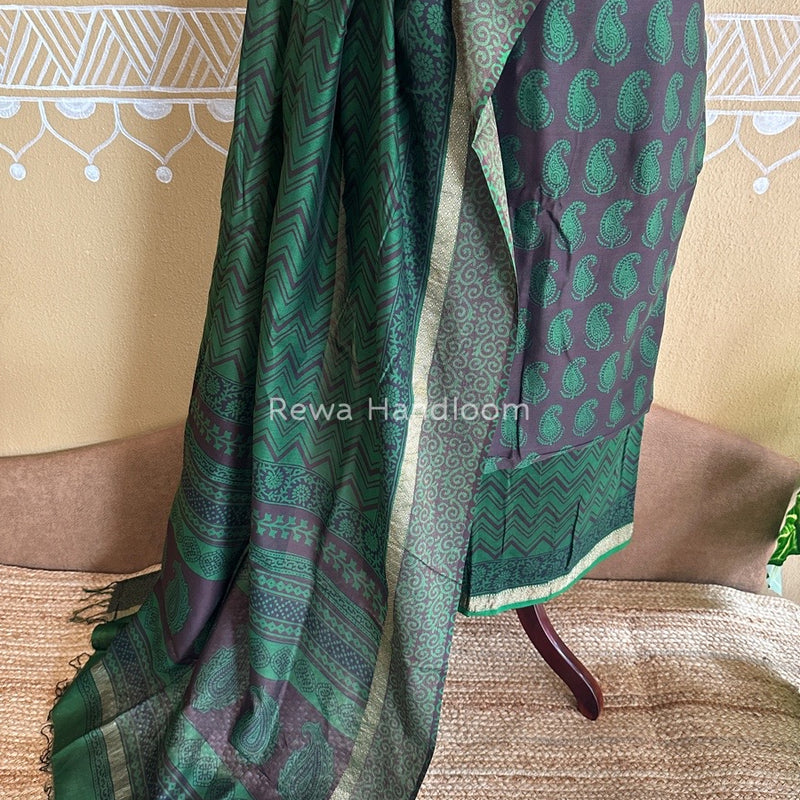 Maheshwari Coffee Brown Bagh Print Suit BSP0154