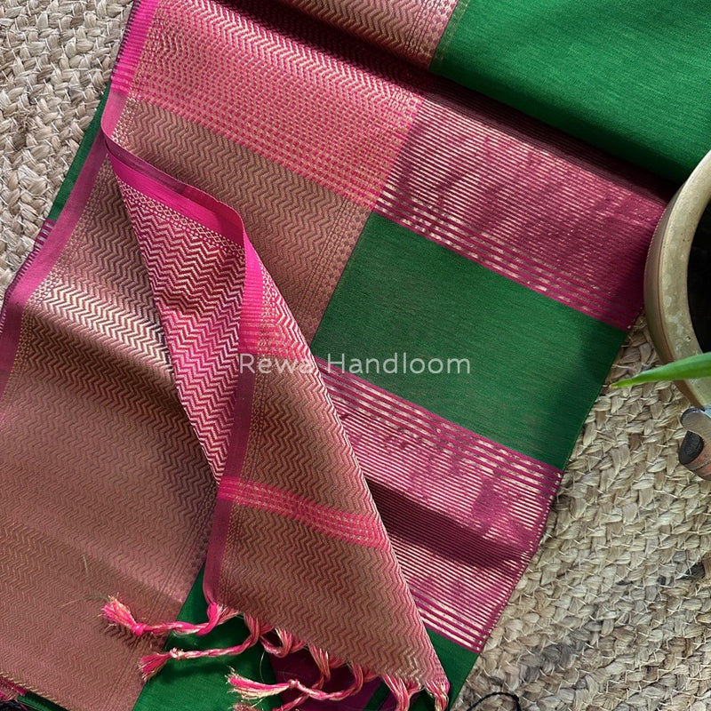 Maheshwari Mehendi Green Zari Skirt Saree ZS053