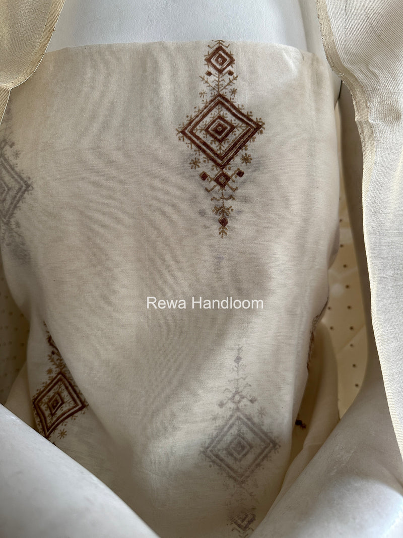 Maheshwari White Handblock Print Top-Dupatta HBS0189