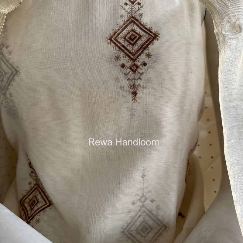 Maheshwari White Handblock Print Top-Dupatta HBS0189