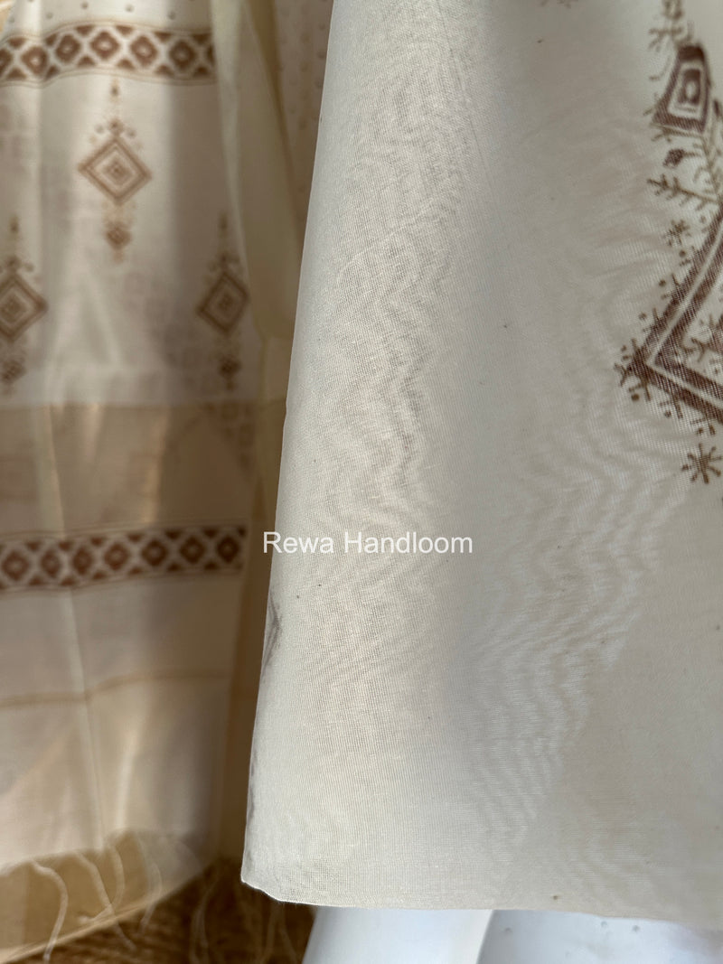 Maheshwari White Handblock Print Top-Dupatta HBS0189
