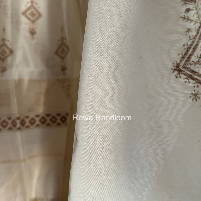 Maheshwari White Handblock Print Top-Dupatta HBS0189