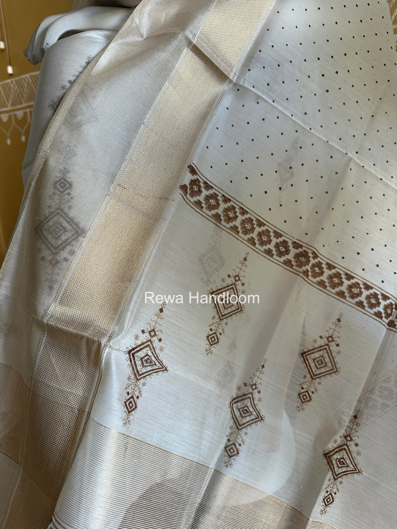 Maheshwari White Handblock Print Top-Dupatta HBS0189