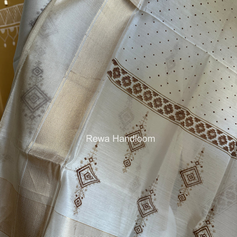 Maheshwari White Handblock Print Top-Dupatta HBS0189