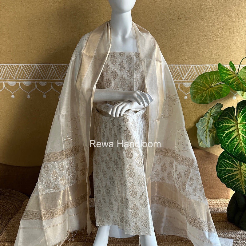 Maheshwari Handblock Print Top-Dupatta