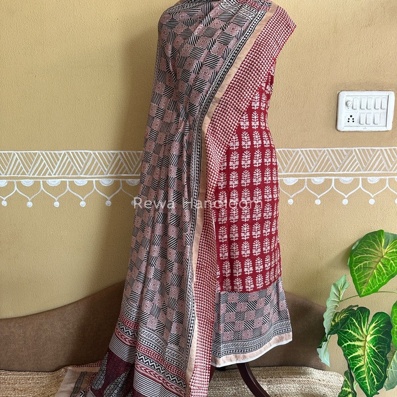 Maheshwari Red Bagh Print Suit BSP0148