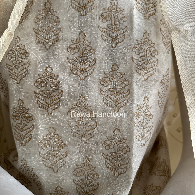 Maheshwari White Handblock Print Top-Dupatta HBS0198