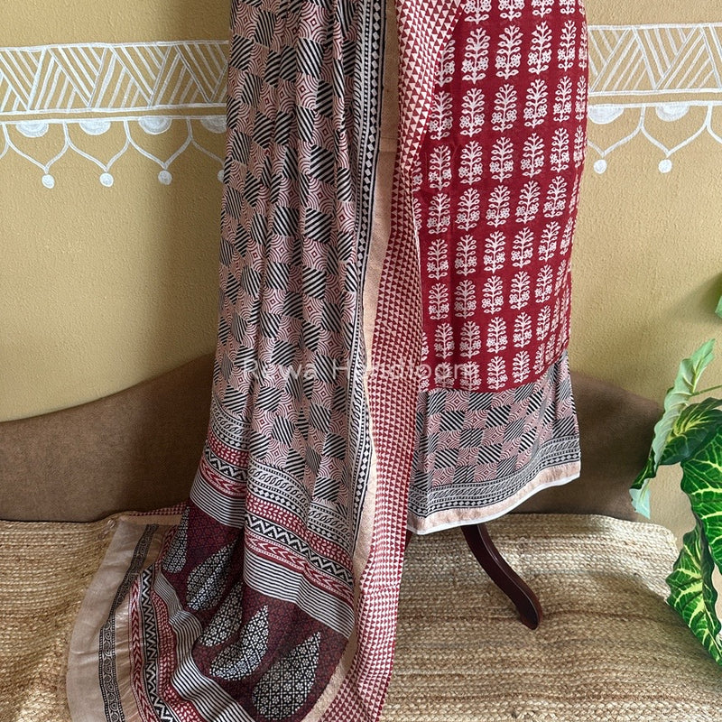 Maheshwari Red Bagh Print Suit BSP0148