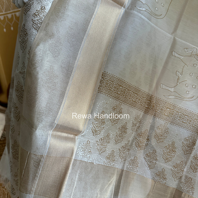 Maheshwari White Handblock Print Top-Dupatta HBS0198