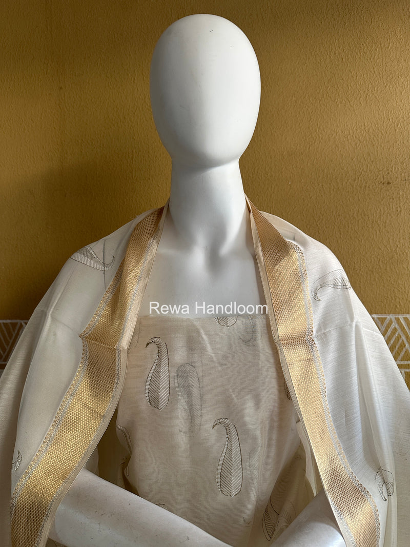 Maheshwari White Handblock Print Top-Dupatta HBS0195