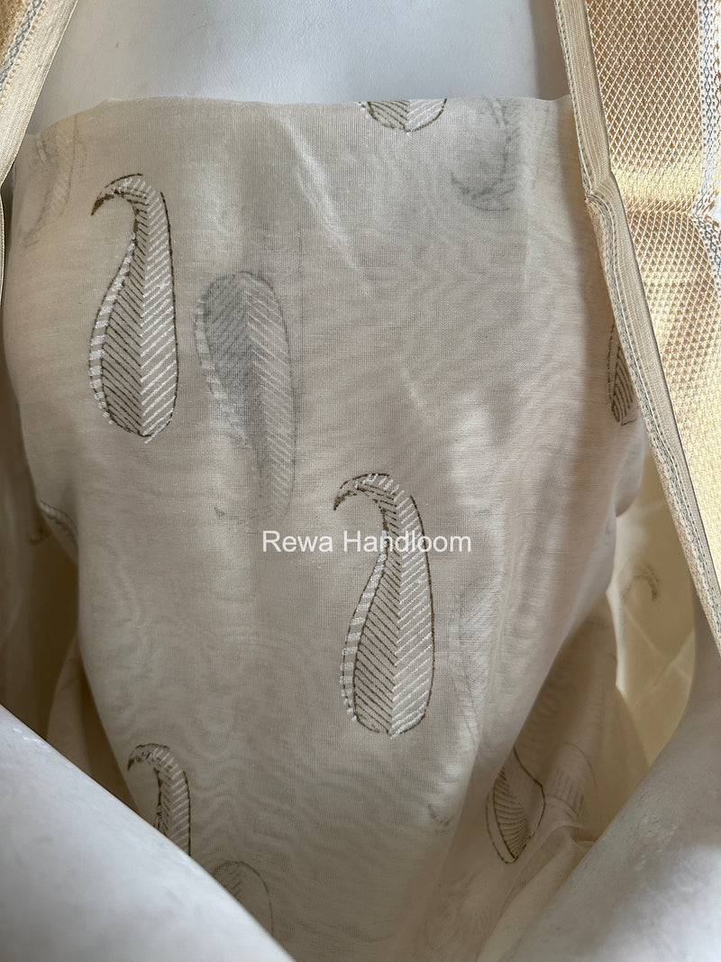 Maheshwari White Handblock Print Top-Dupatta HBS0195