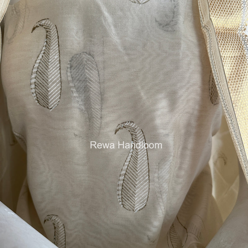 Maheshwari White Handblock Print Top-Dupatta HBS0195