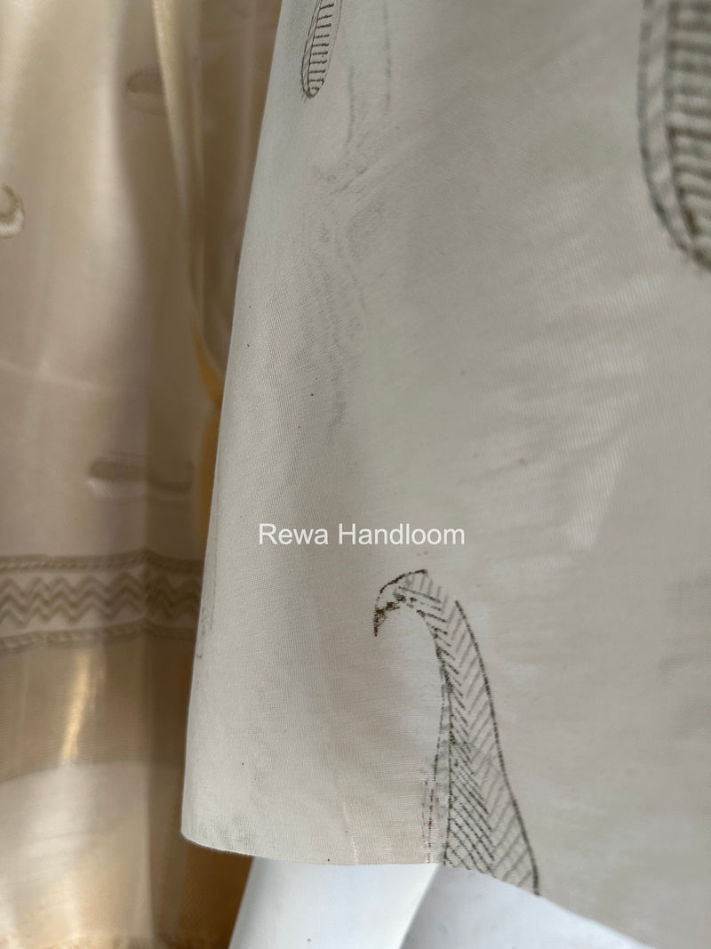 Maheshwari White Handblock Print Top-Dupatta HBS0195