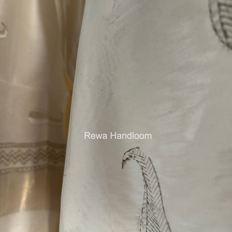 Maheshwari White Handblock Print Top-Dupatta HBS0195