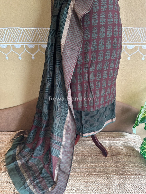 Maheshwari Maroon Bagh Print Suit BSP0153