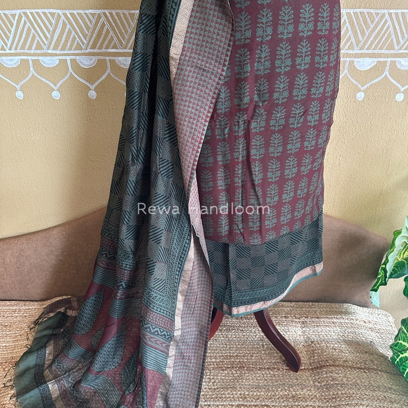 Maheshwari Maroon Bagh Print Suit BSP0153