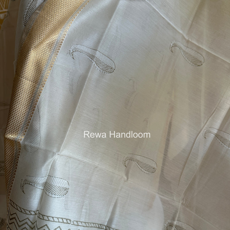 Maheshwari White Handblock Print Top-Dupatta HBS0195