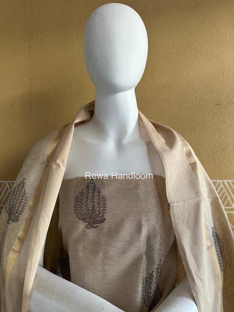 Maheshwari Beige Handblock Print Top-Dupatta HBS0200