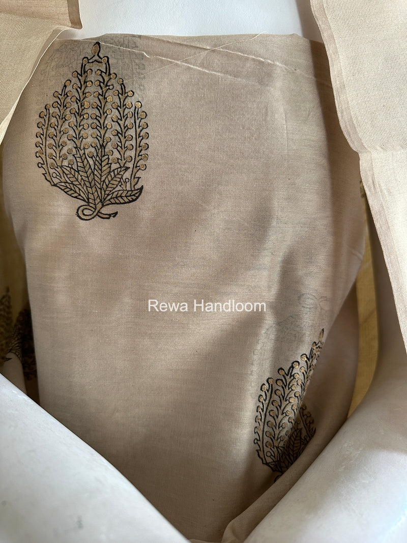 Maheshwari Beige Handblock Print Top-Dupatta HBS0200