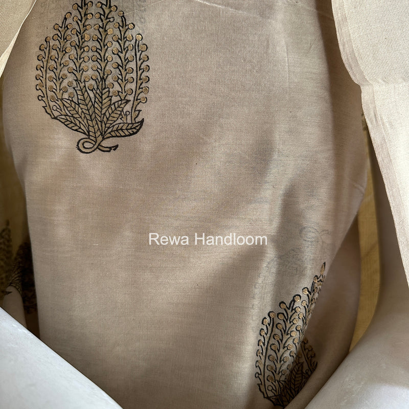 Maheshwari Beige Handblock Print Top-Dupatta HBS0200