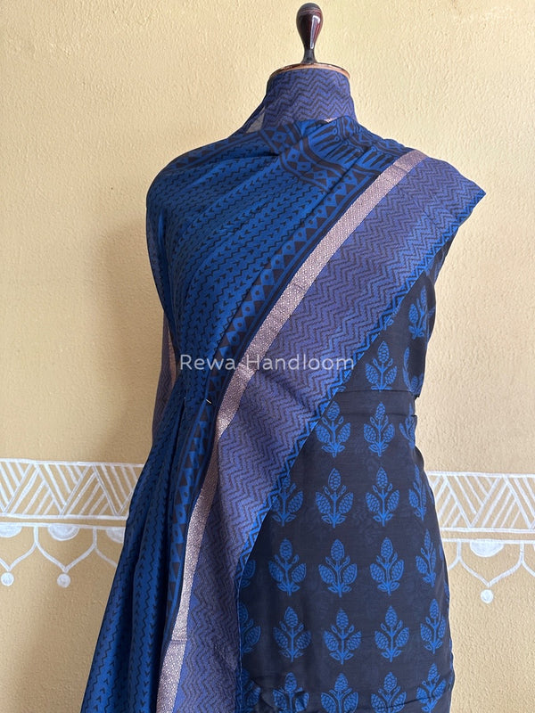 Maheshwari Black-Blue Bagh Print Suit BSP0157