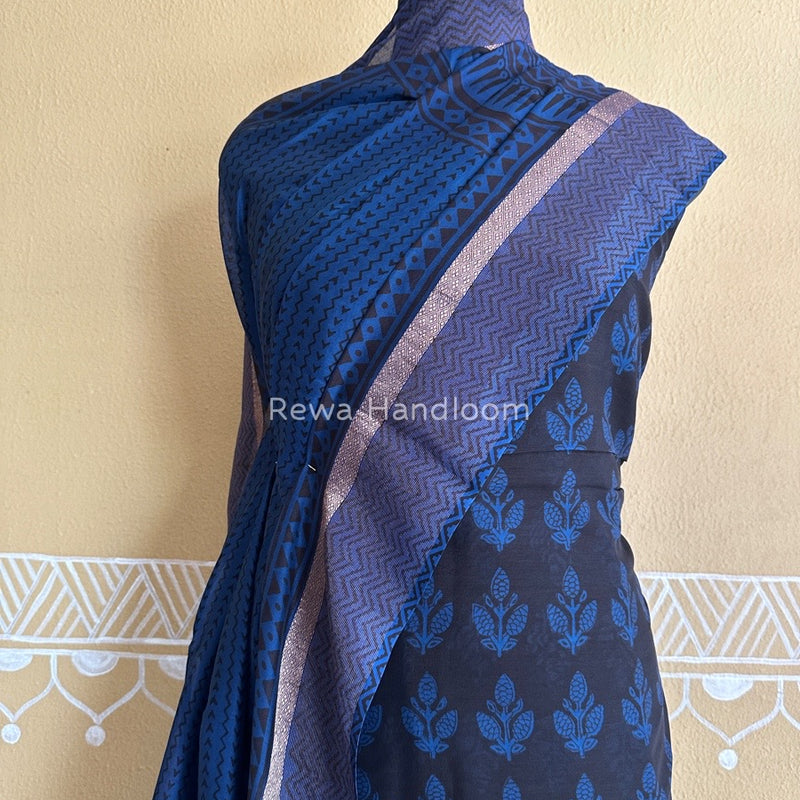 Maheshwari Black-Blue Bagh Print Suit BSP0157