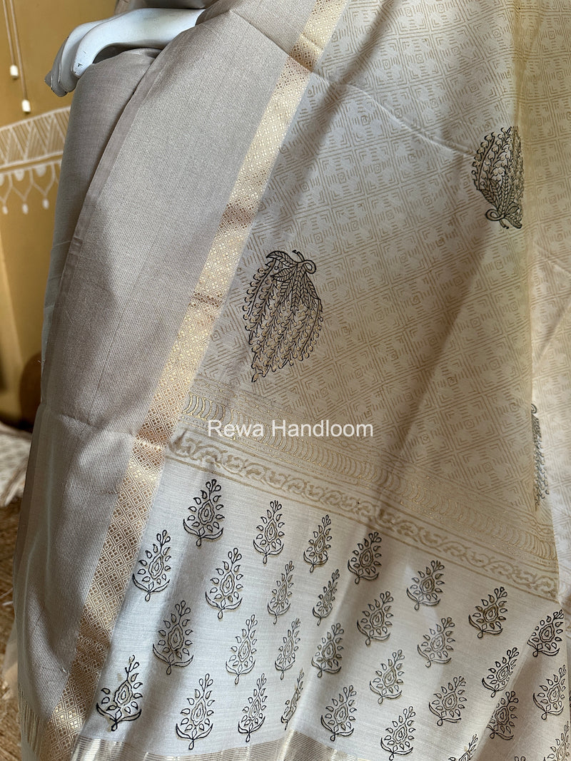 Maheshwari Beige Handblock Print Top-Dupatta HBS0200