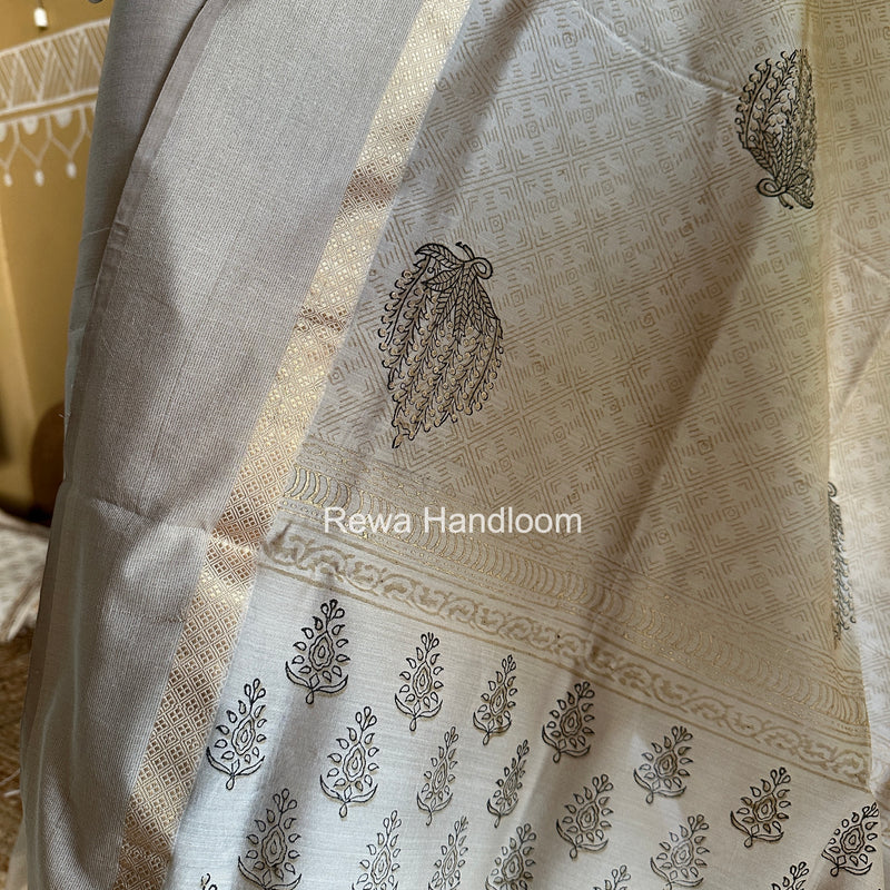 Maheshwari Beige Handblock Print Top-Dupatta HBS0200