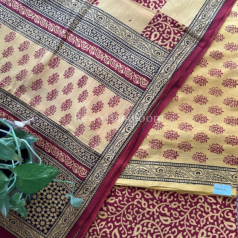 Red-Yellow Bagh Print Cotton Suit-BCSP48