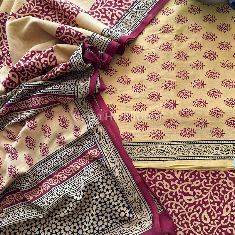 Red-Yellow Bagh Print Cotton Suit-BCSP48