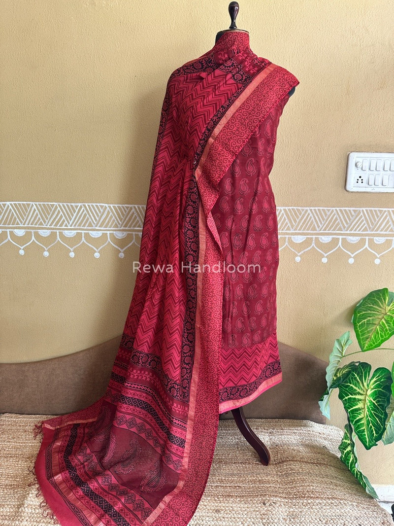 Maheshwari Red Bagh Print Suit BSP0150