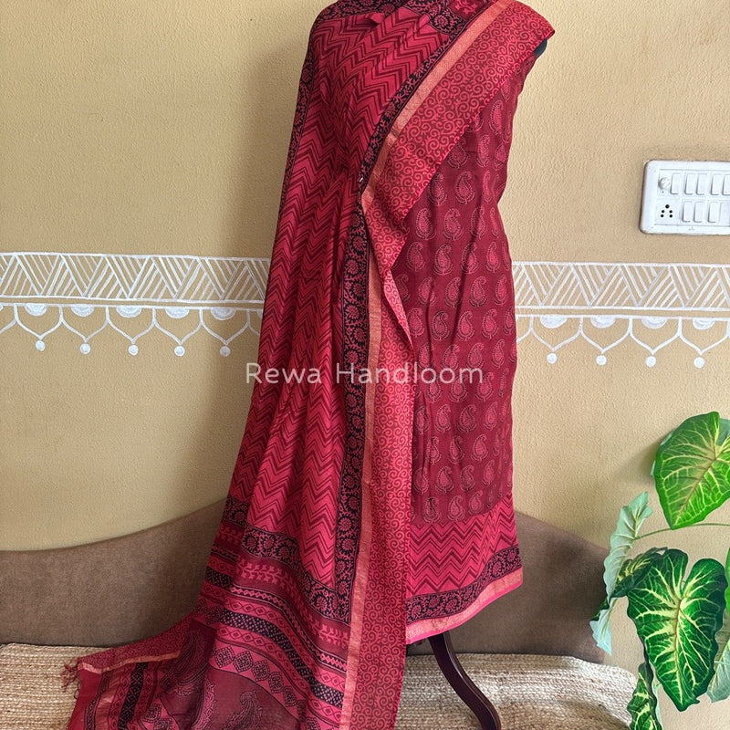 Maheshwari Red Bagh Print Suit BSP0150