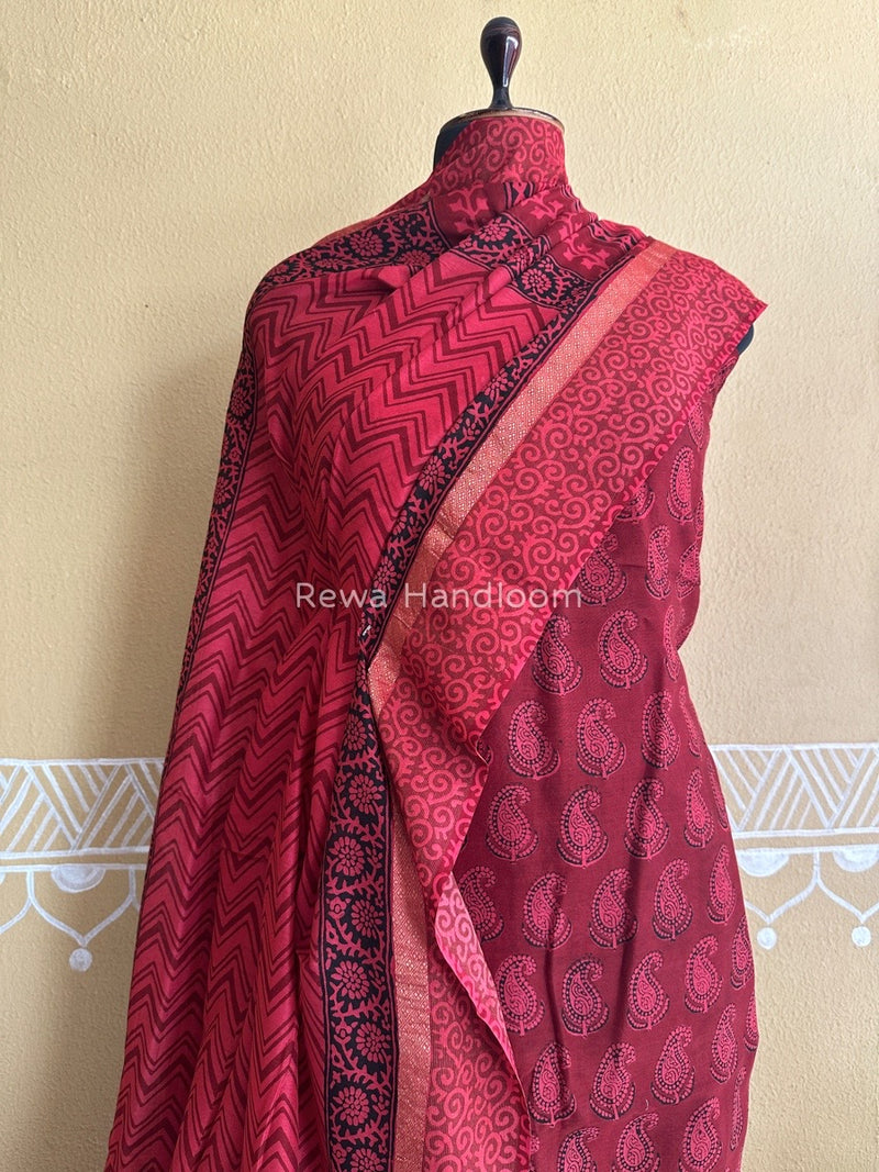 Maheshwari Red Bagh Print Suit BSP0150