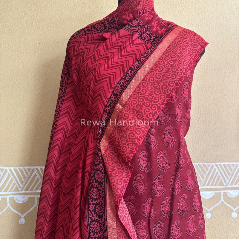 Maheshwari Red Bagh Print Suit BSP0150