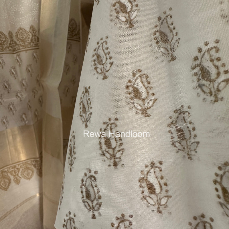 Maheshwari White Handblock Print Top-Dupatta HBS0197