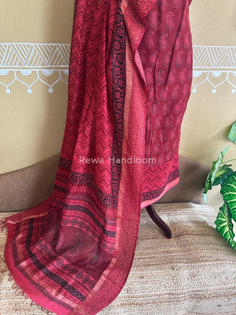 Maheshwari Red Bagh Print Suit BSP0150
