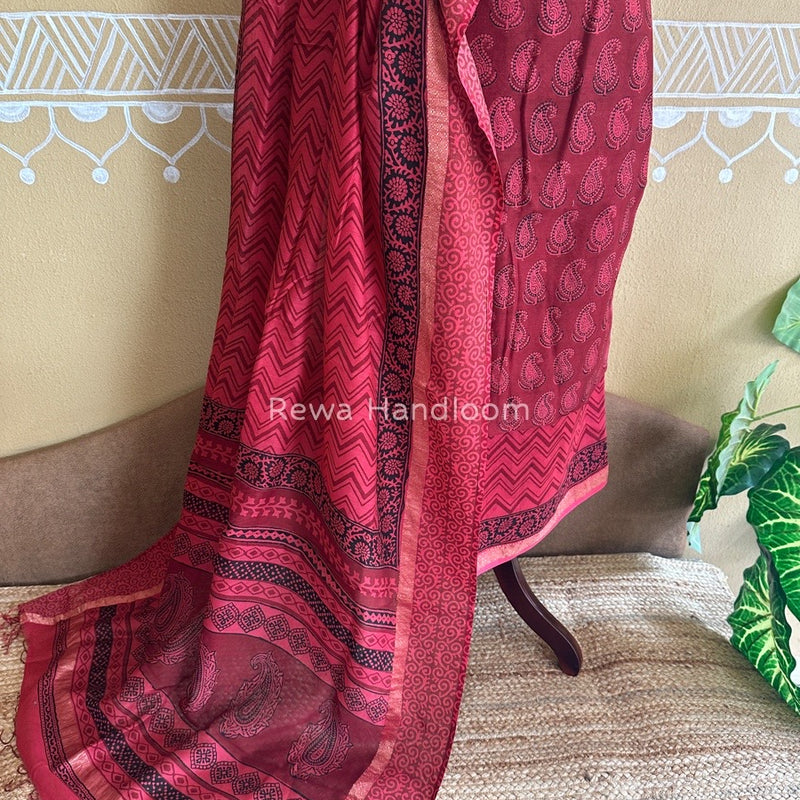 Maheshwari Red Bagh Print Suit BSP0150