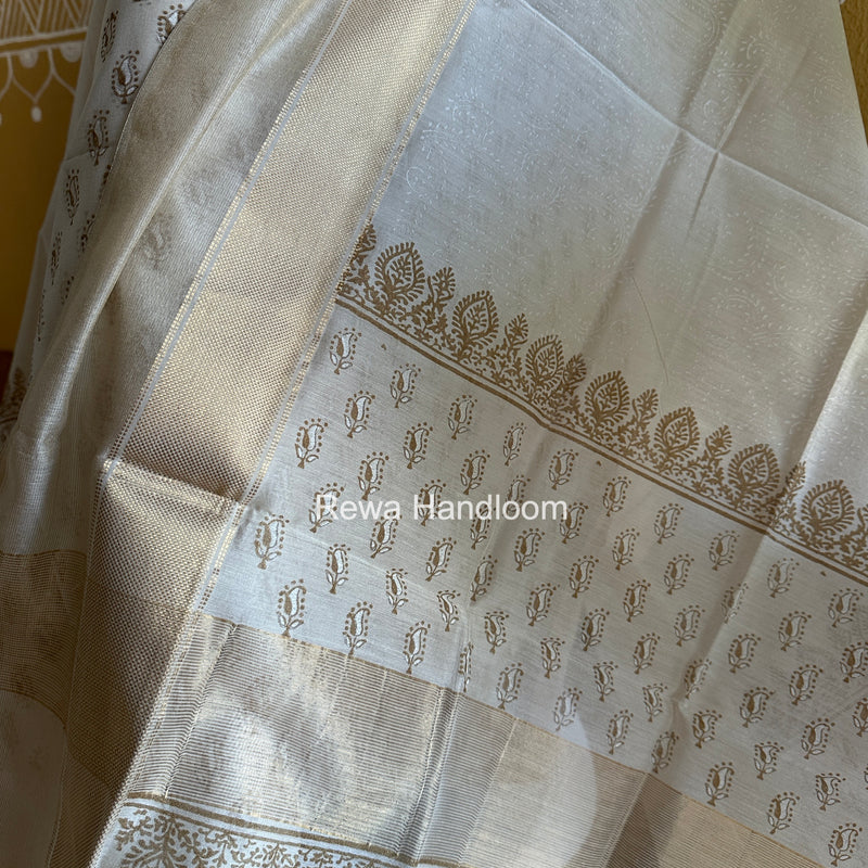 Maheshwari White Handblock Print Top-Dupatta HBS0197