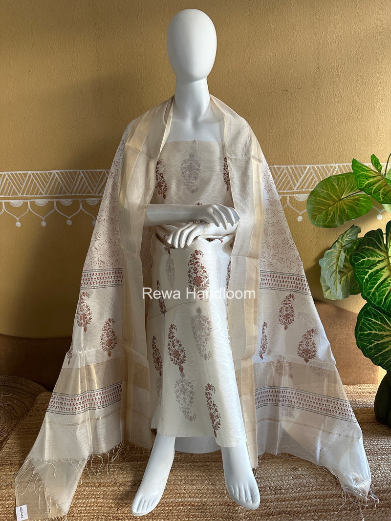 Maheshwari Handblock Print Top-Dupatta
