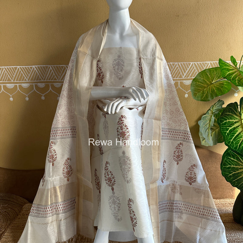 Maheshwari Handblock Print Top-Dupatta