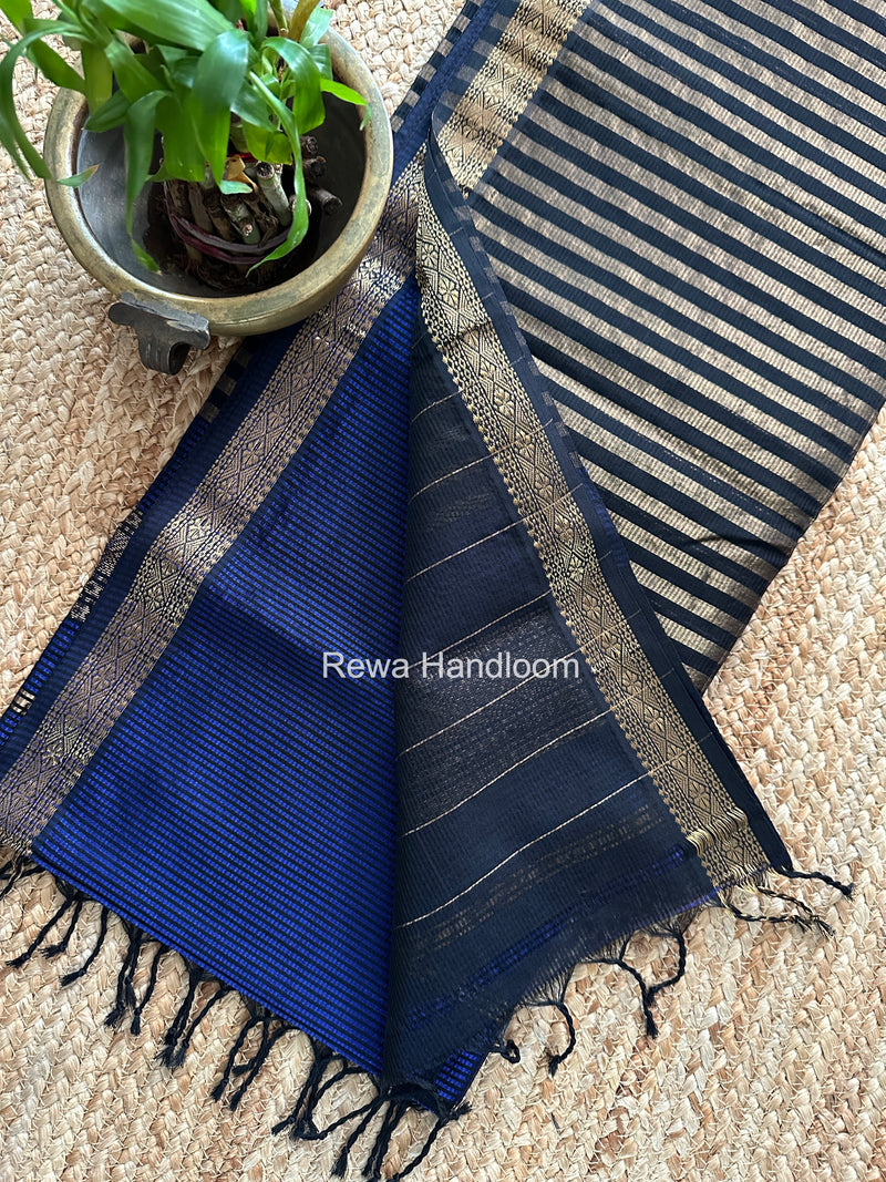 Maheshwari Blue Garbha Reshami Rich Pallu Silk Saree GRPS04
