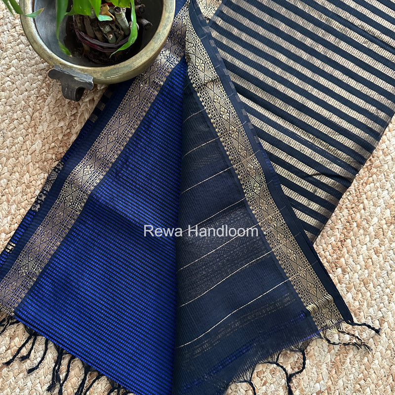 Maheshwari Blue Garbha Reshami Rich Pallu Silk Saree GRPS04