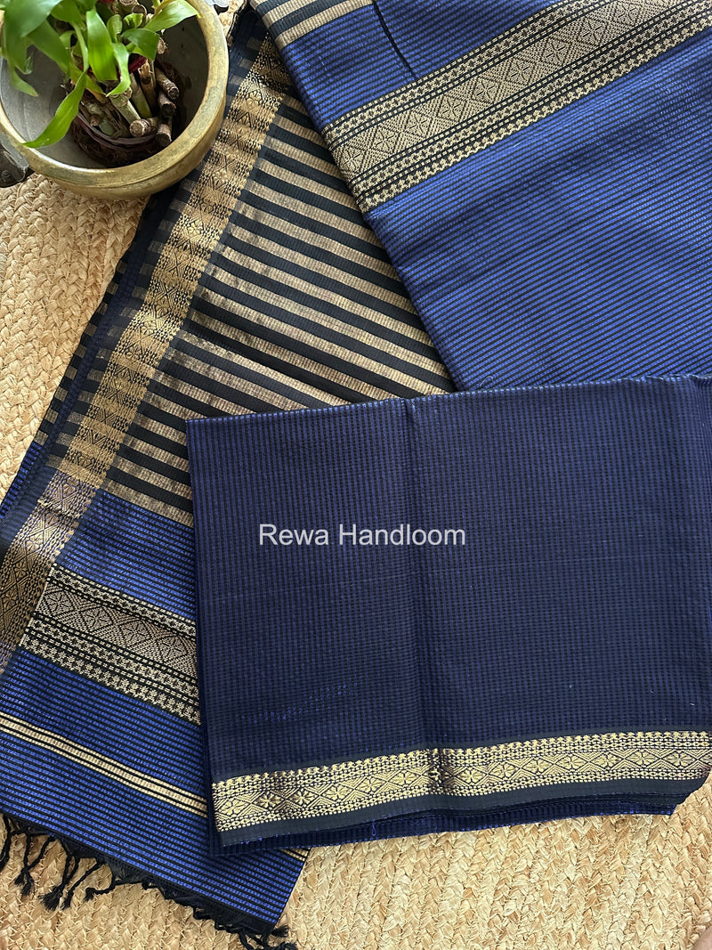 Maheshwari Blue Garbha Reshami Rich Pallu Silk Saree GRPS04