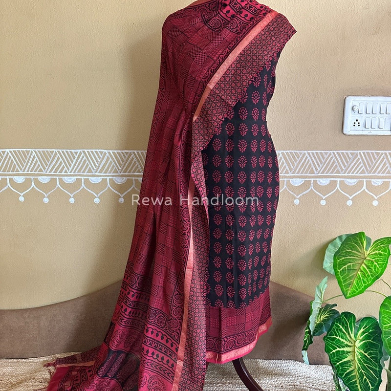Maheshwari Black Bagh Print Suit BSP0137