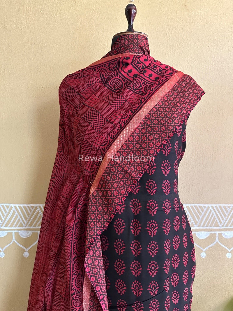 Maheshwari Black Bagh Print Suit BSP0137